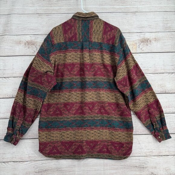 The Territory Ahead Southwest Knit Flannel Shirt Mens Size Large Beige/Green/Red - Picture 2 of 12